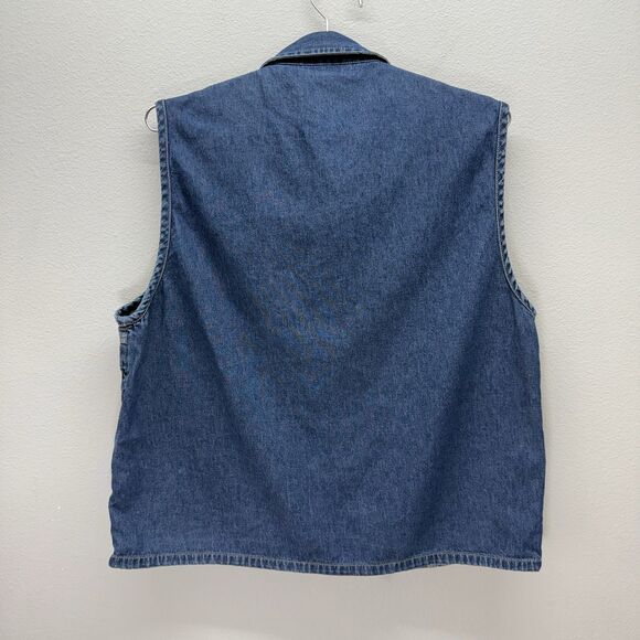Dressbarn Denim Quilted Patchwork Vest Womens XL Embroidered Grandmacore Cottage - Picture 3 of 10